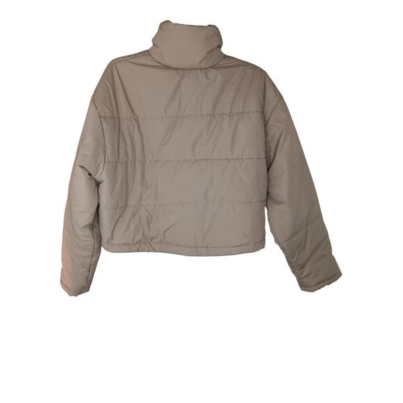 The Fifth Label Women’s Cropped Puffer Jacket Small Beige Taupe Zip Snap Closure - Picture 3 of 14